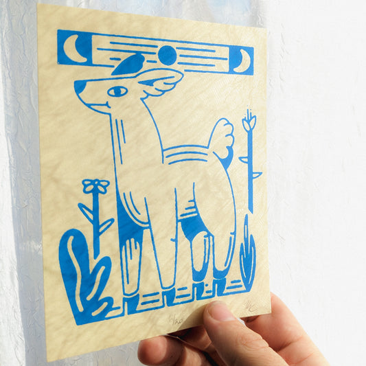 "Under the Blue Moon" hand pulled Screen Printed Deer