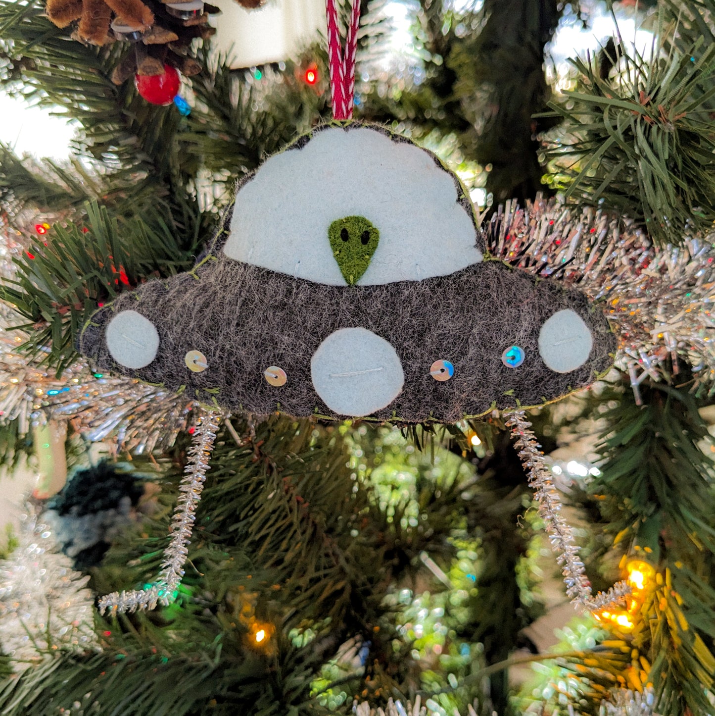 Handmade Felt UFO Christmas Ornament