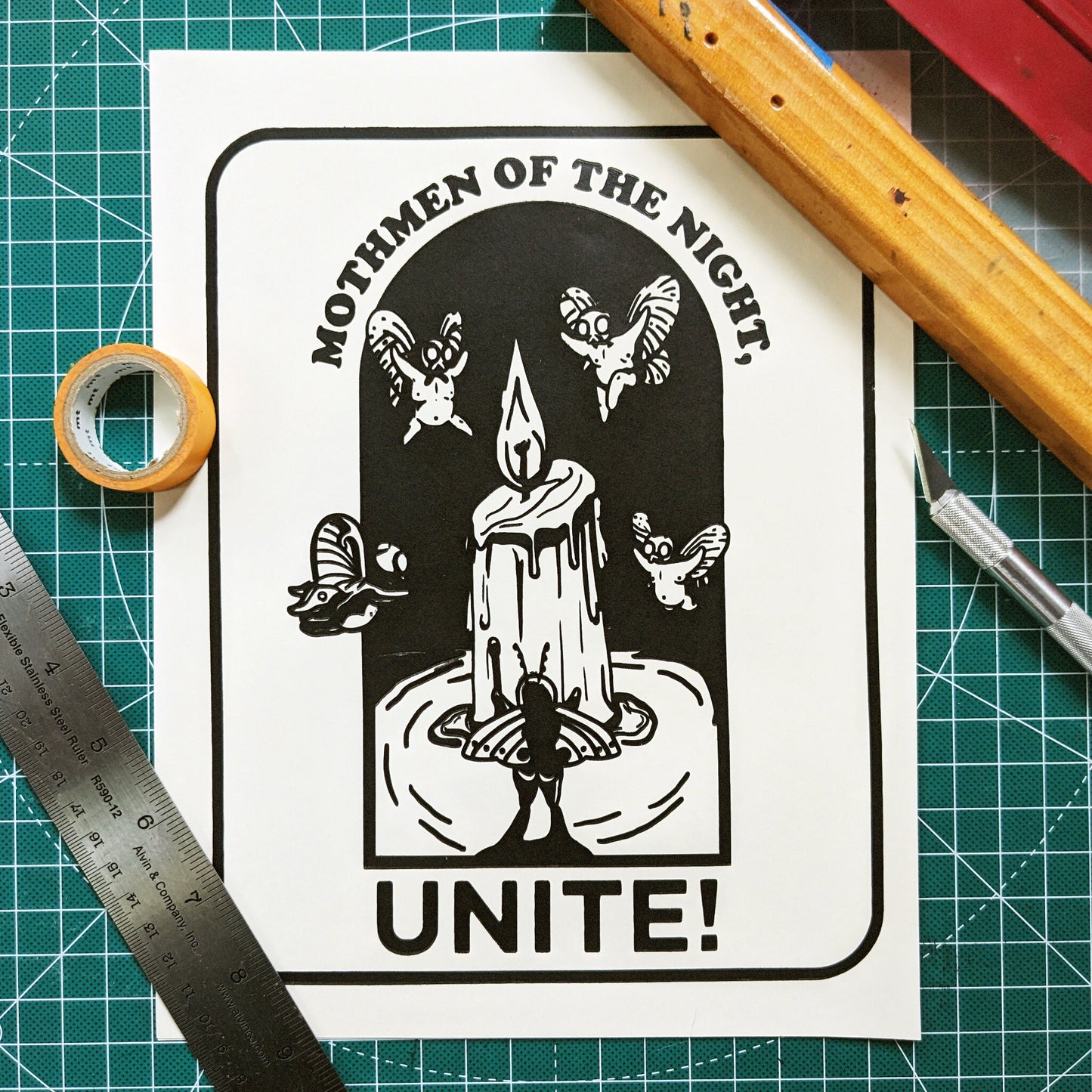 Cryptid Gathering: Handmade Mothman Risograph Print - 'Mothmen of the Night UNITE!'