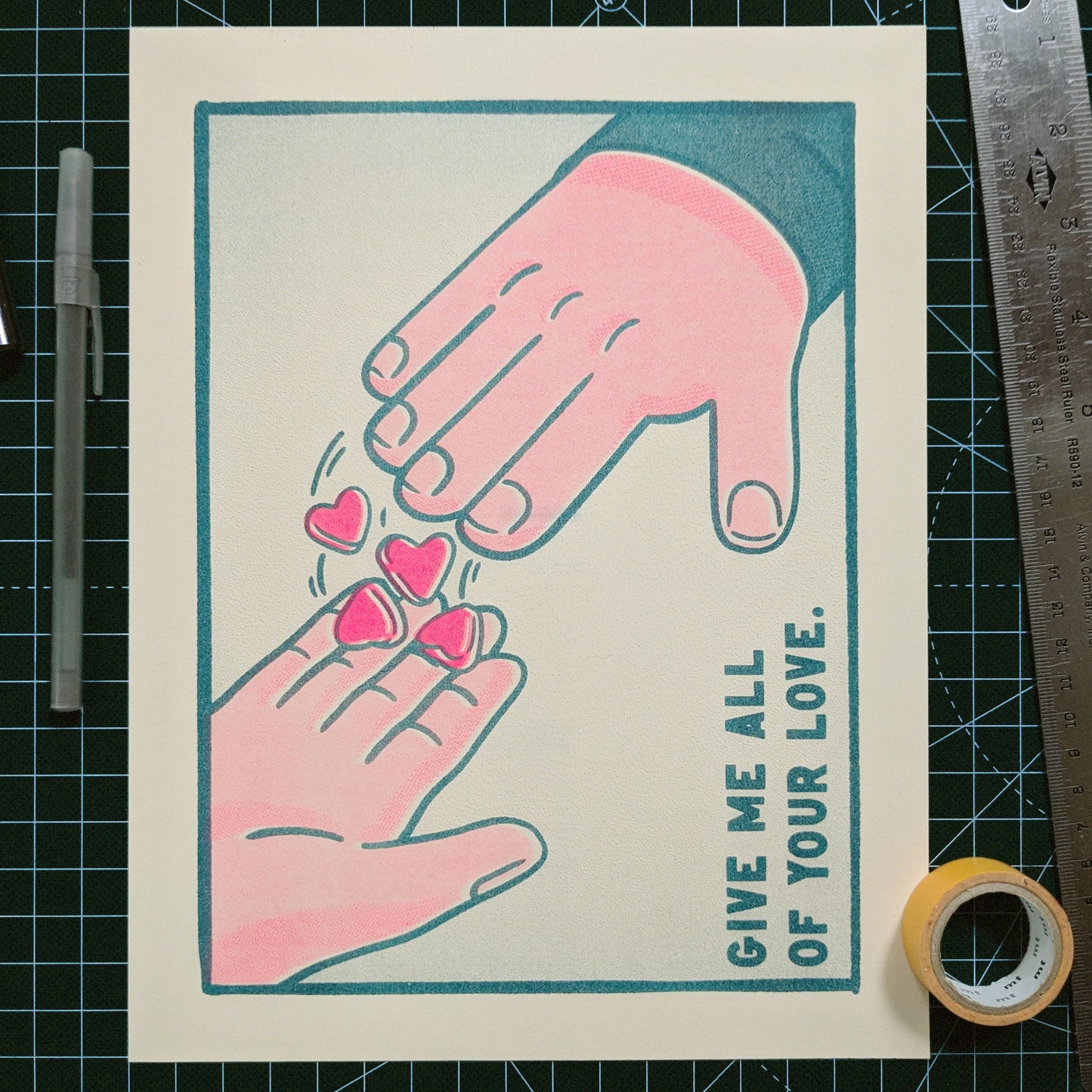 Give Me all your Love: Heartful Risograph Print - Give Me All Your Love' Graphic 8.5"x11"