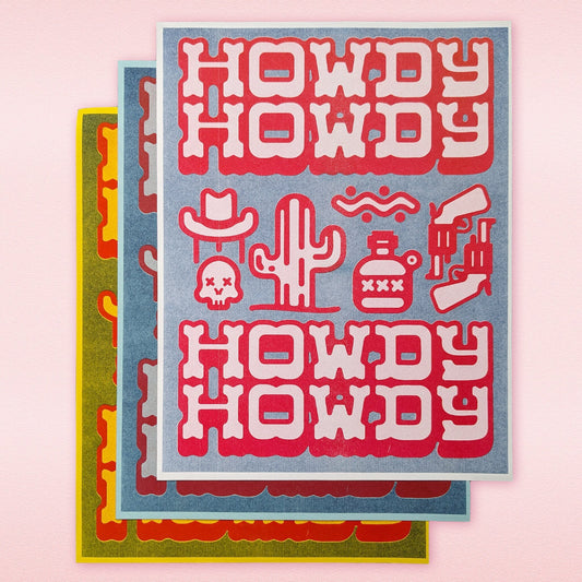 Wild West Wonders: Western Graphics Risograph Print - Embrace the 'Howdy' Spirit!