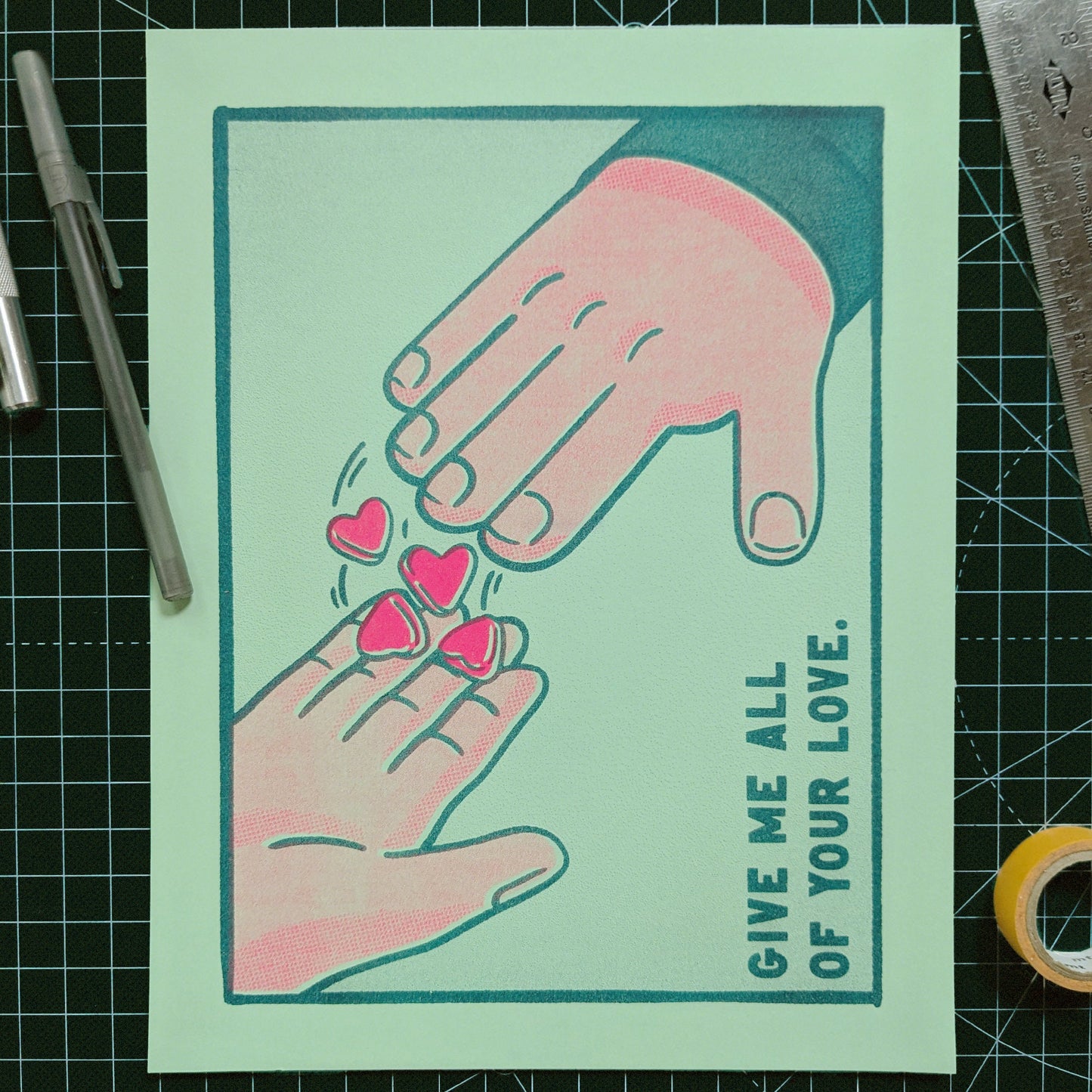 Give Me all your Love: Heartful Risograph Print - Give Me All Your Love' Graphic 8.5"x11"