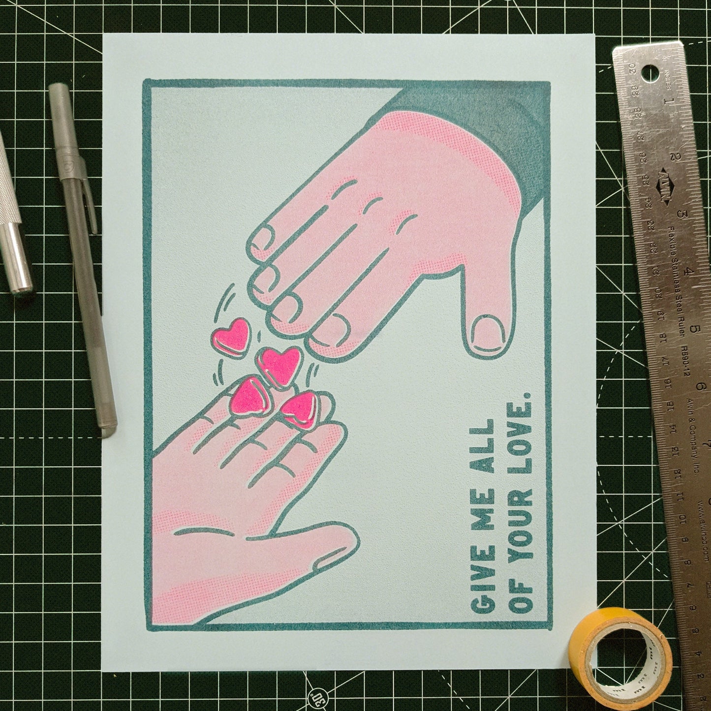 Give Me all your Love: Heartful Risograph Print - Give Me All Your Love' Graphic 8.5"x11"