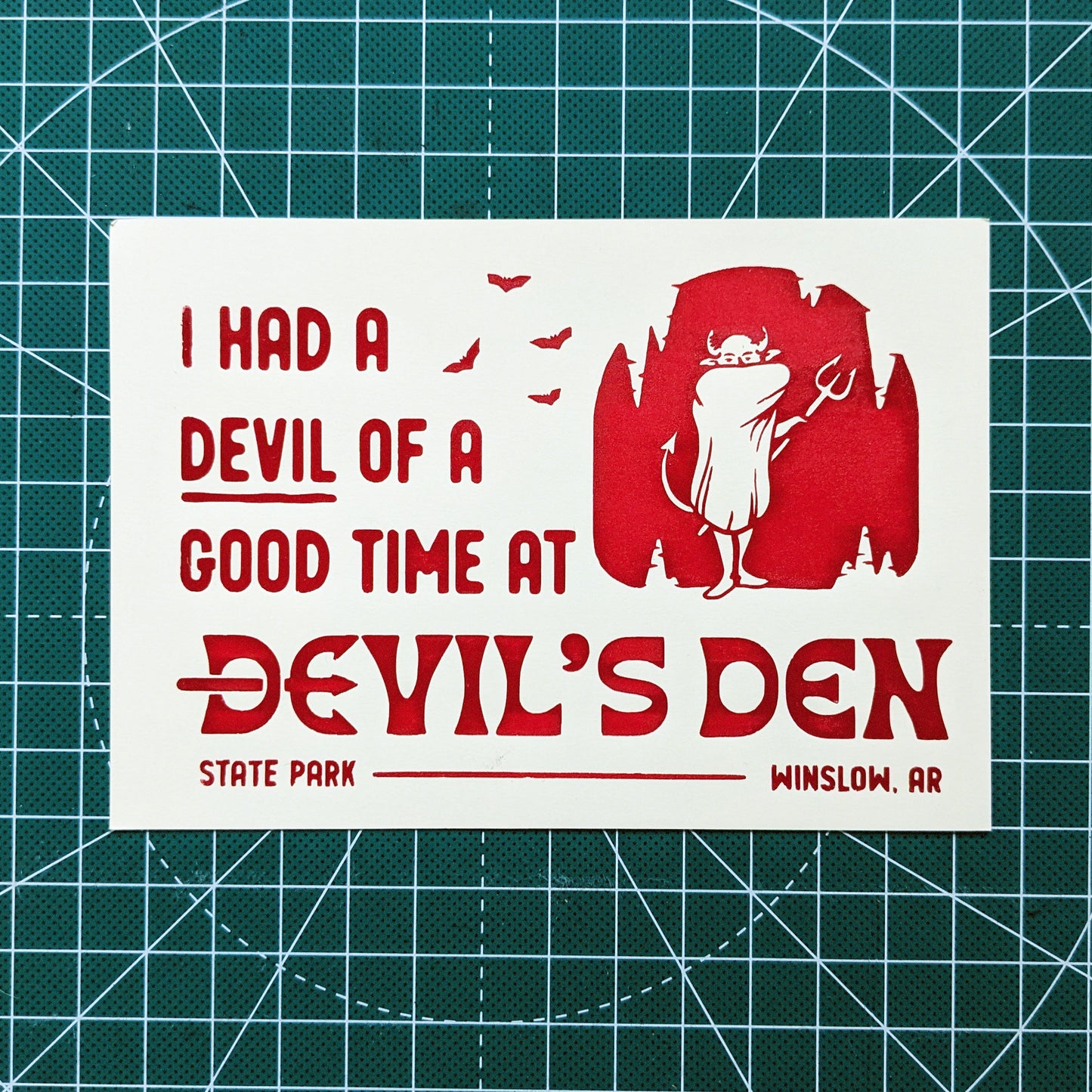 Enchanting Devil's Den: Handmade Screen Print - 'A Devil of a Good Time' Vintage