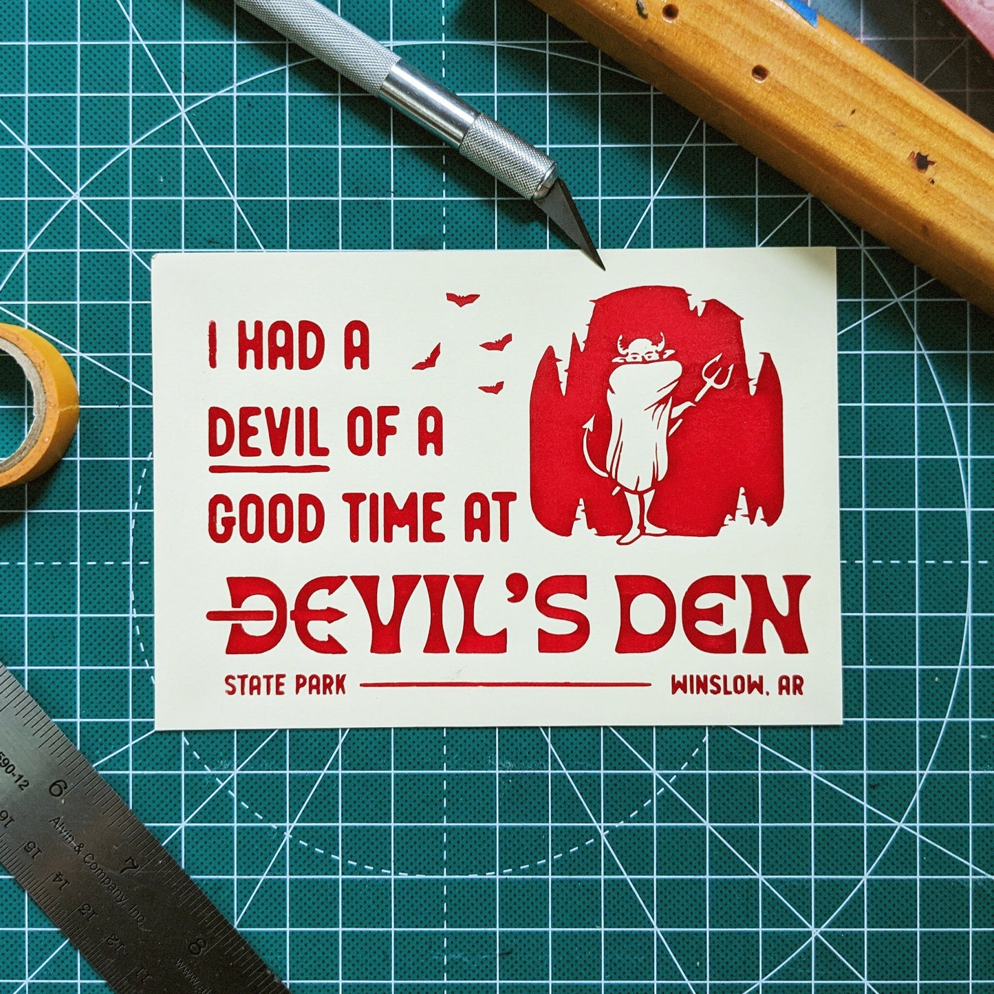 Enchanting Devil's Den: Handmade Screen Print - 'A Devil of a Good Time' Vintage